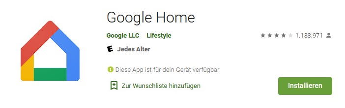 Google Home App im Google Play Store